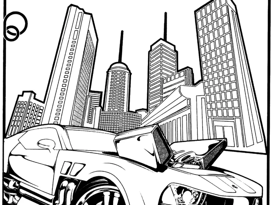 Hot Wheels Car In A Big City With Buildings Hot Wheels Coloring Pages