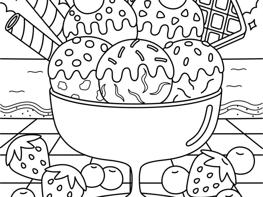 Ice Cream On The Beach Summer Coloring Page Vector Image