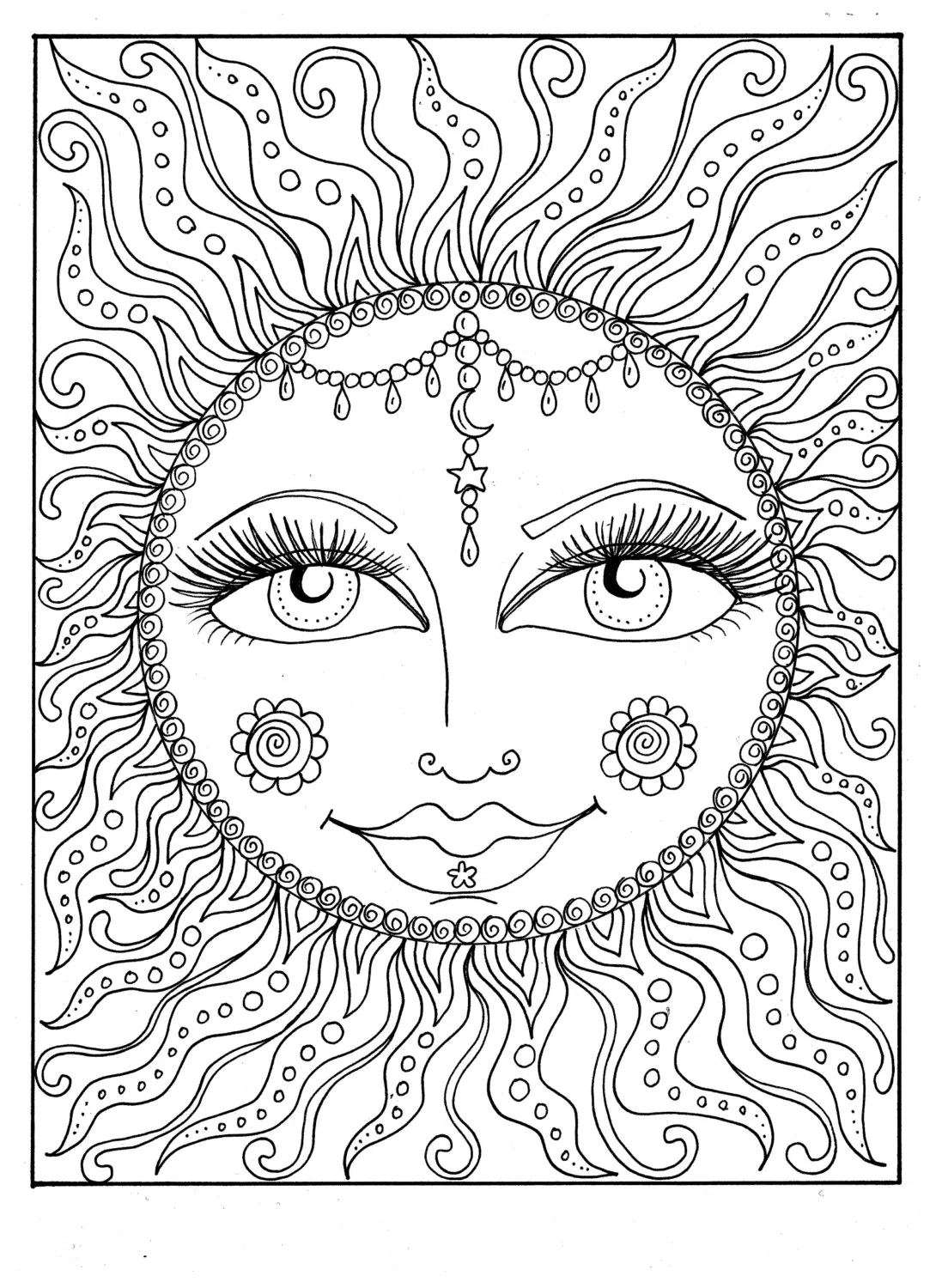 Instant Download SUN Summer Coloring Page Adult Coloring Page To Color Beach Coloring cosmic Celestial Etsy