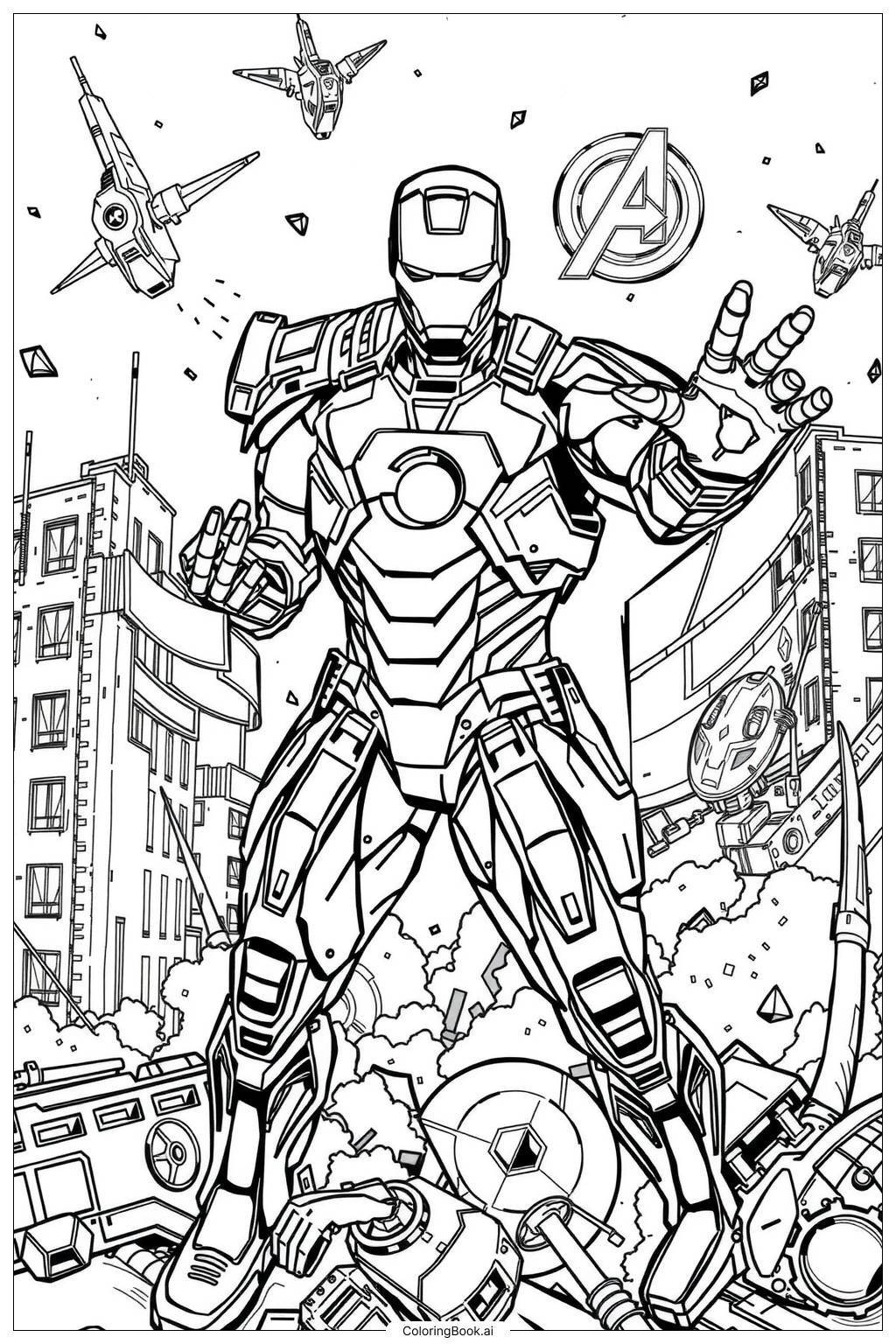 Iron Man And Avengers Team Up Coloring Page Free PDF PNG Printable 