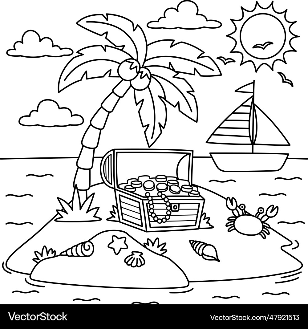 Island Summer Coloring Page For Kids Royalty Free Vector