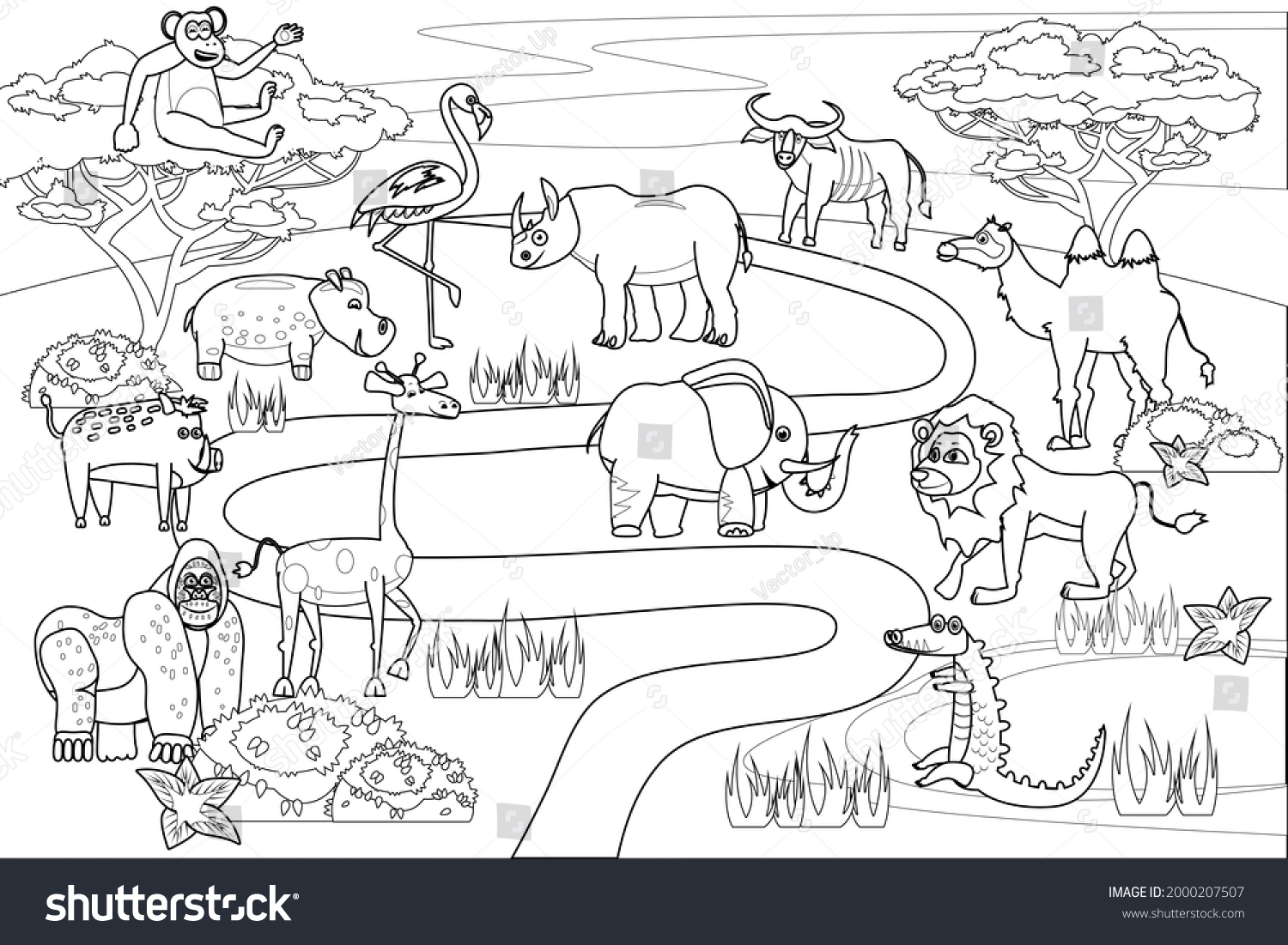 Jungle Africa Safari Animals Coloring Book Stock Vector Royalty Free 2000207507 Shutterstock