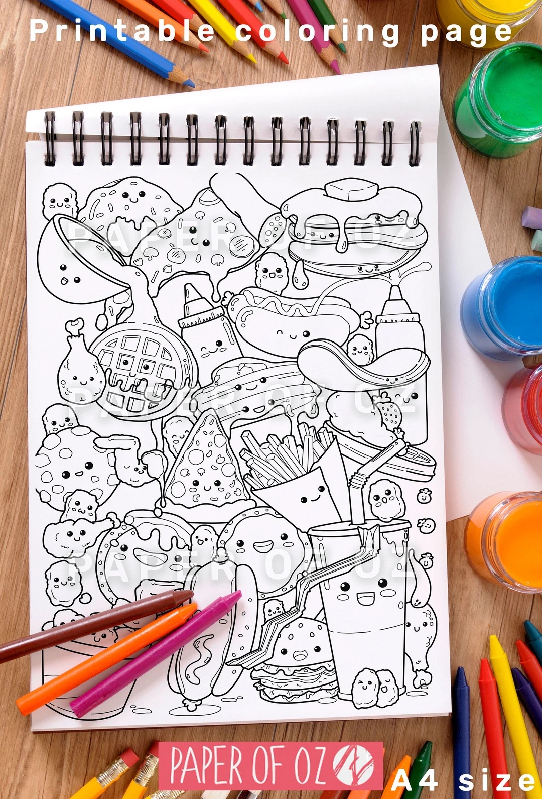 Junk Foods Kawaii Printable Coloring Page A4 Etsy