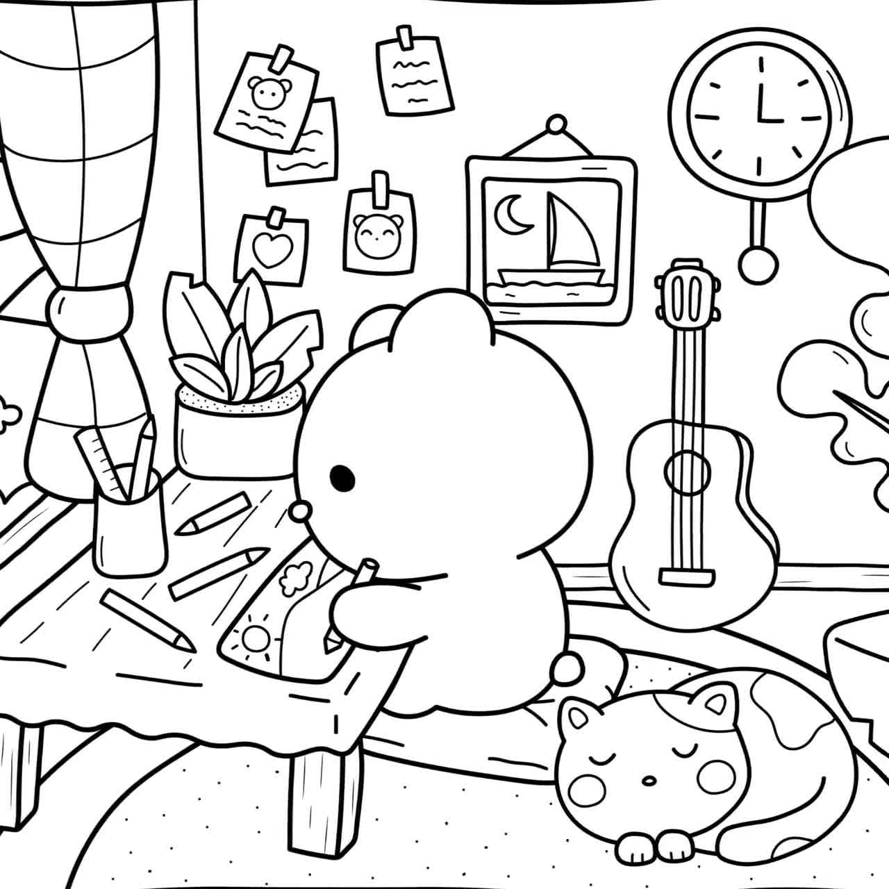 Kawaii Coloring Pages For Adults Cozy Coloring Pages Cute Coloring Pages Aesthetic Kawaii Cute Japanese Stuff Cozy Printable Etsy