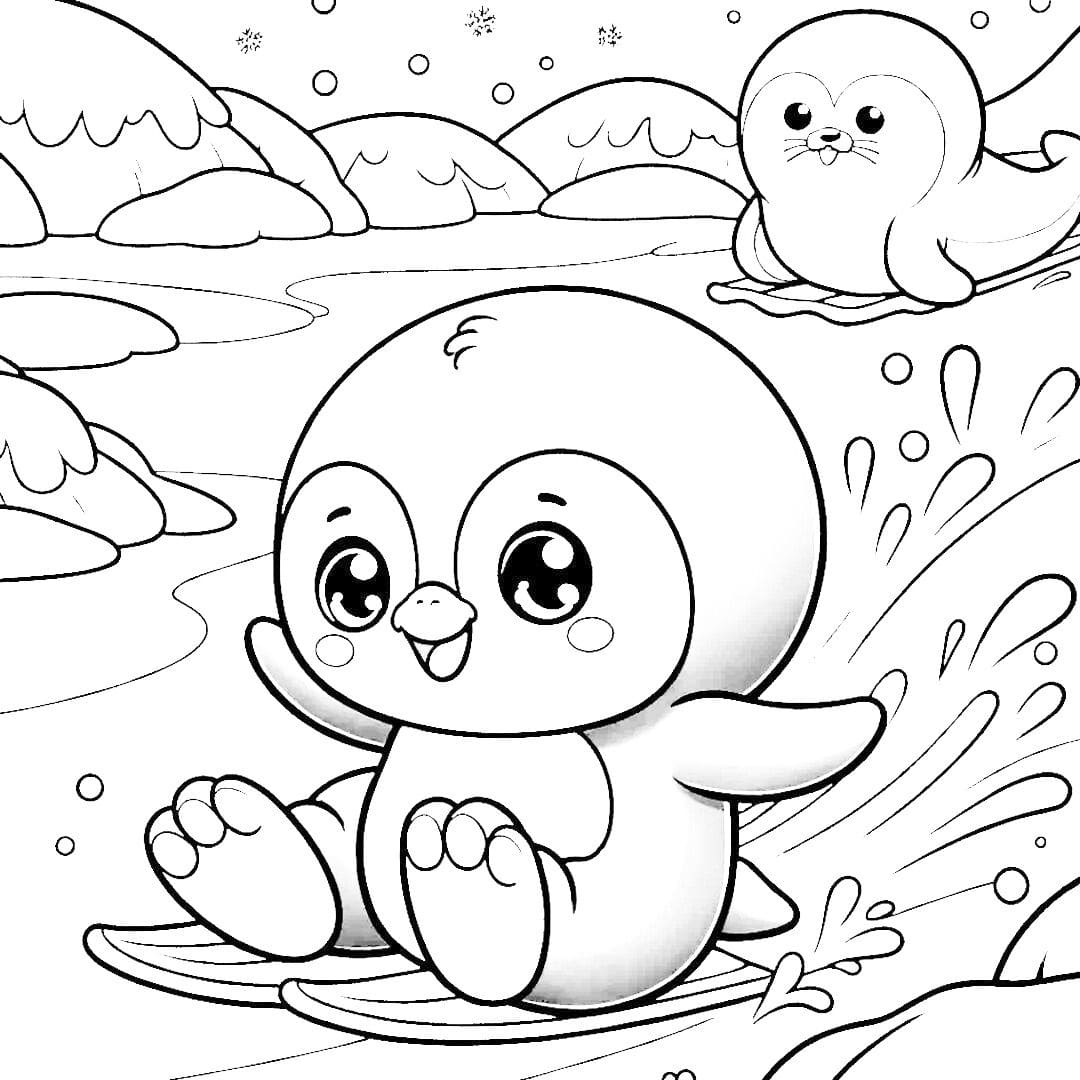 Kawaii Penguin Coloring Page