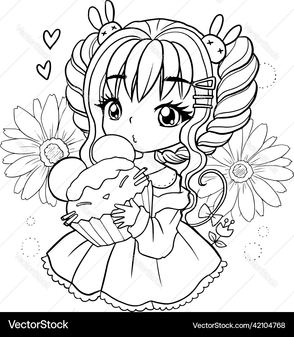 Kawaii Princess Coloring Page Anime Girl Vector Image