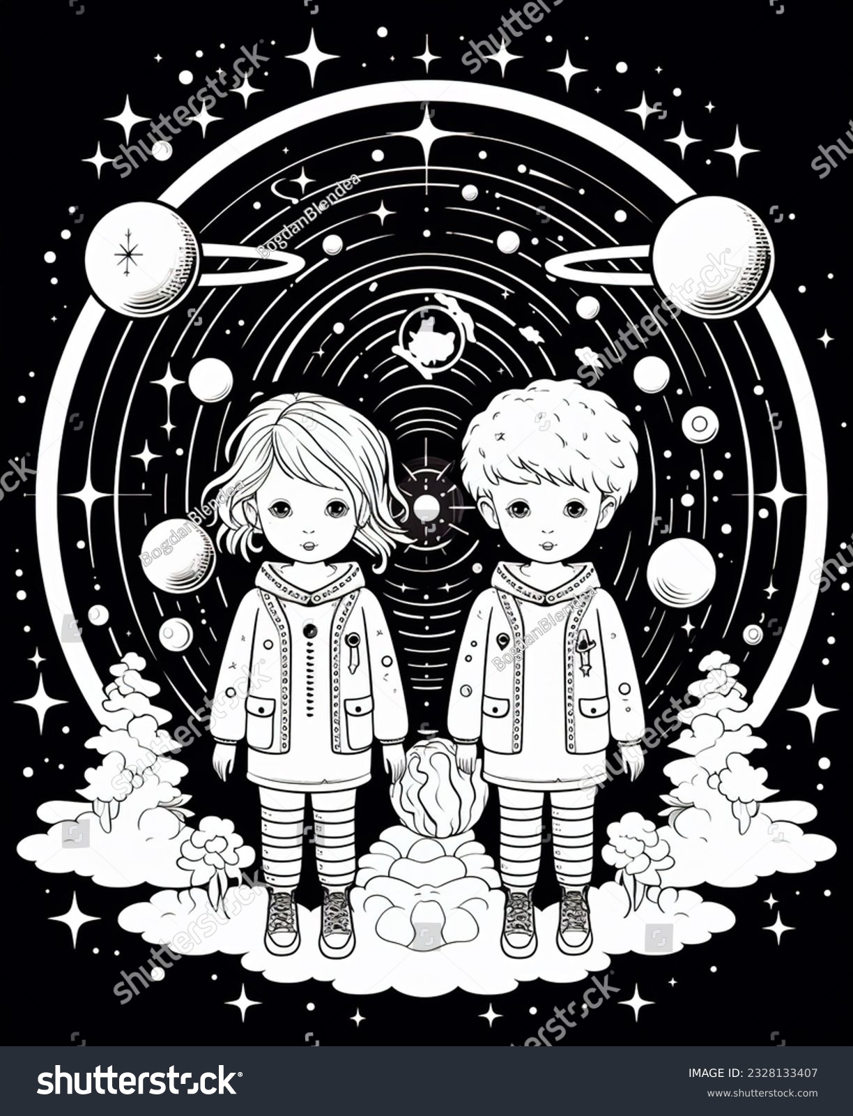 Kids Coloring Page Black White Galaxy Stock Illustration 2328133407 Shutterstock