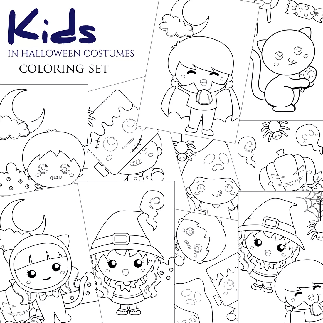 Kids Halloween Costume Celebrate Party Decoration Ghost Vampire Witch Cat Animal Pumpkin Coloring Pages For Kids And Adult MasterBundles