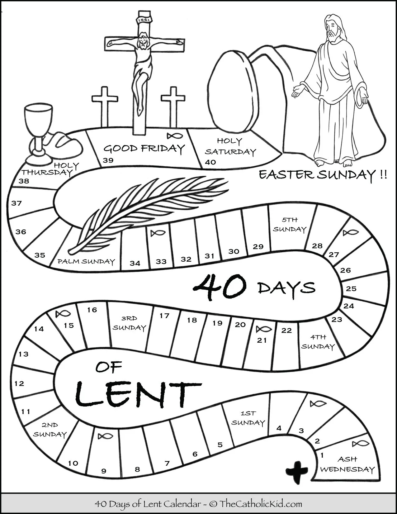 Kids Lent Calendar Coloring Page TheCatholicKid