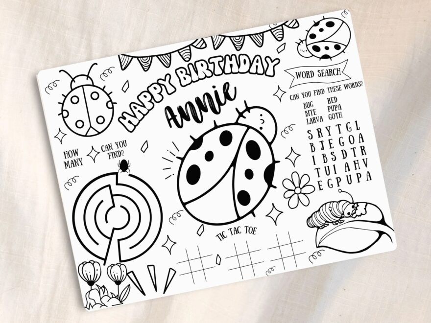 Ladybug Birthday Party Activity Sheet Lady Bug Party Favor Bug Theme Party Table Mat Coloring Activity First Birthday Etsy