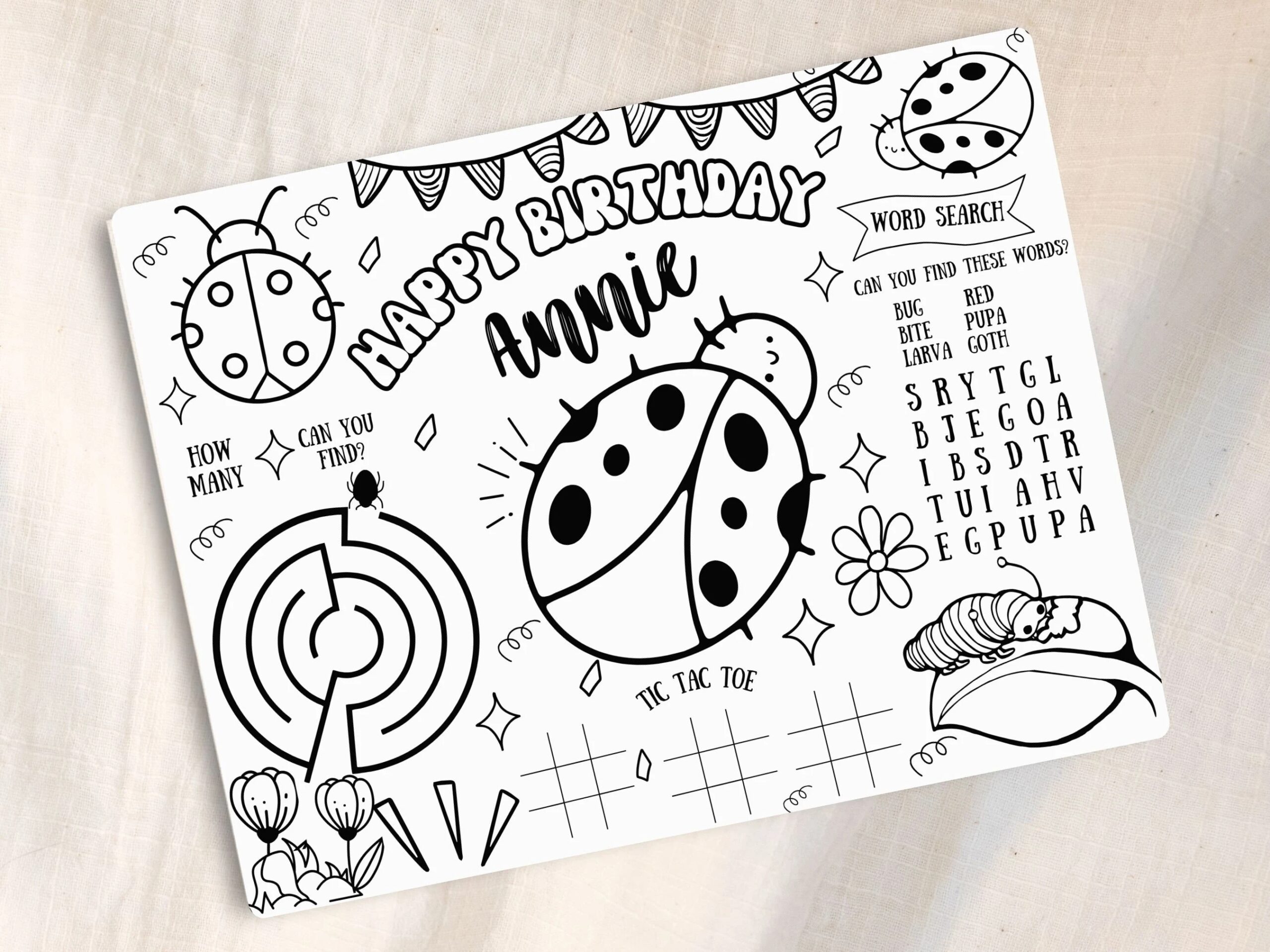 Ladybug Birthday Party Activity Sheet Lady Bug Party Favor Bug Theme Party Table Mat Coloring Activity First Birthday Etsy