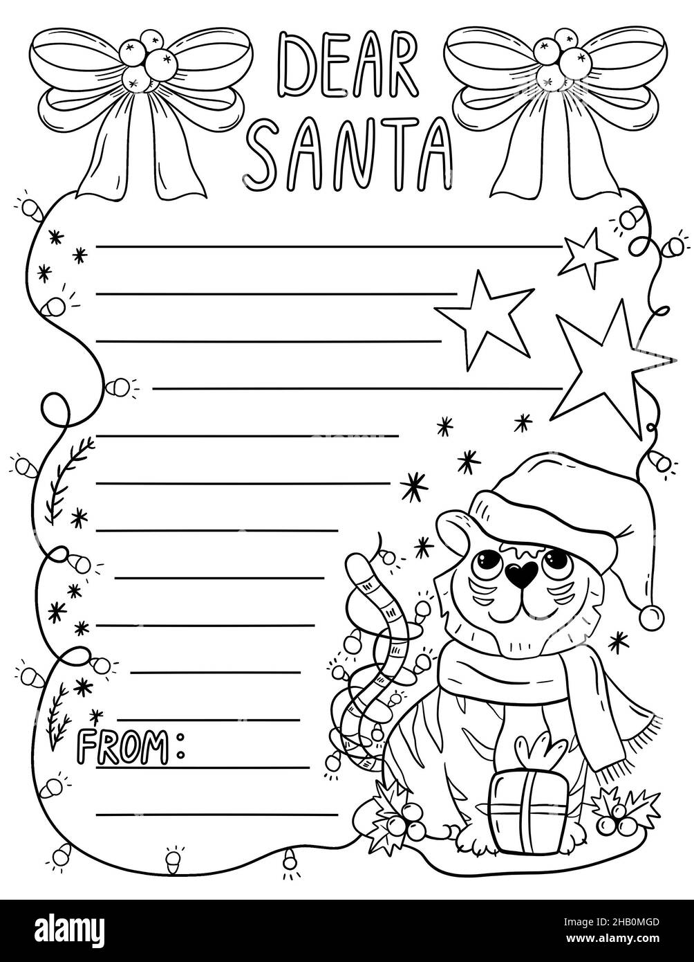 Letter To Santa Claus Coloring Page Tiger Symbol Of 2022 Stock Photo Alamy