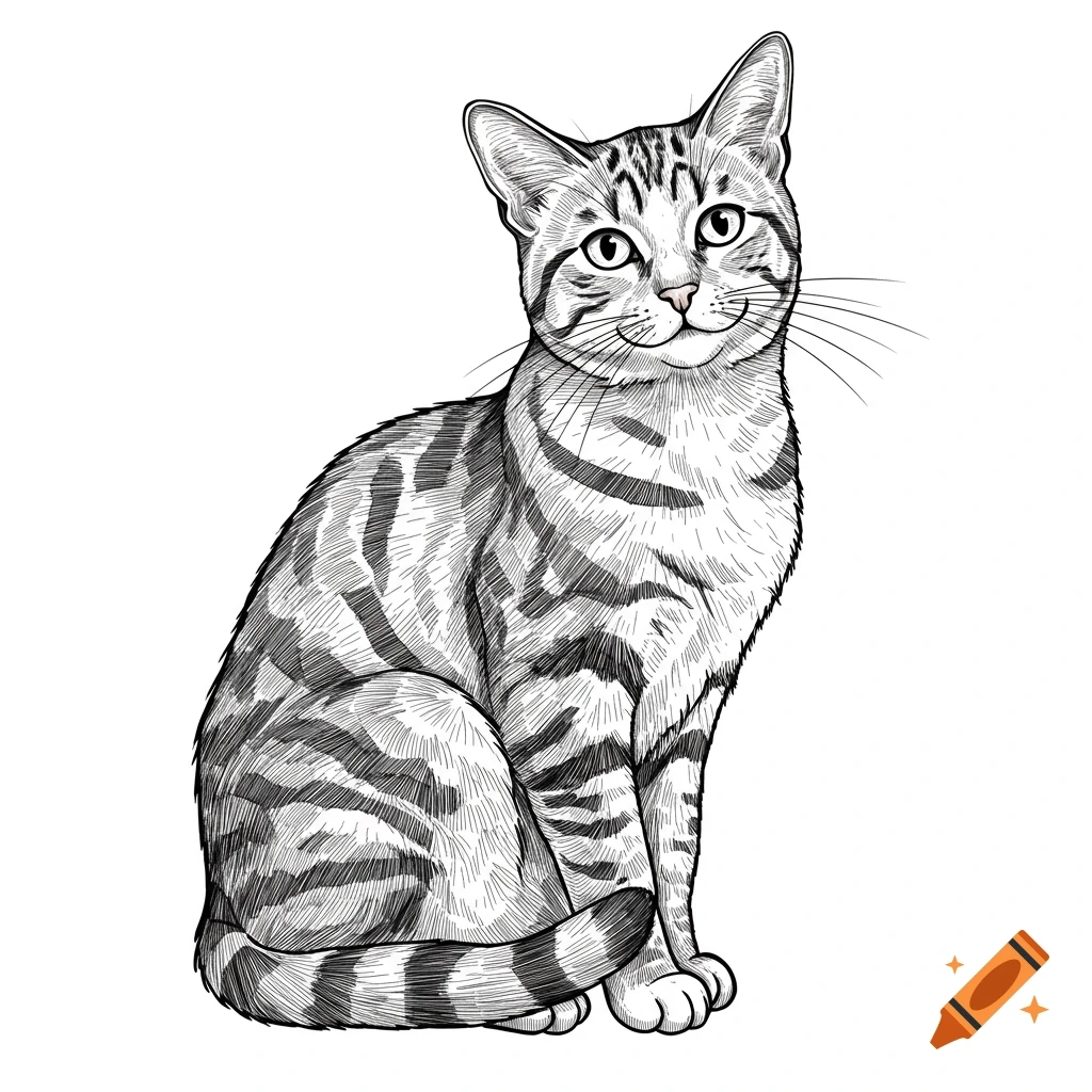 Line Art Of A Realistic Cat For A Coloring Book Created On Craiyon