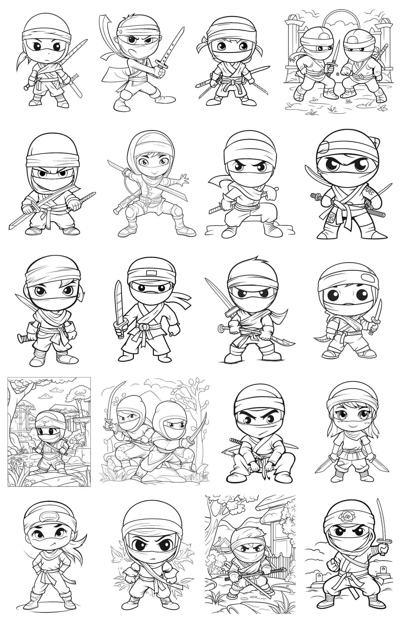 Little Ninja Coloring Pages Cute Ninja Coloring Sheets Ninja Coloring Book Etsy