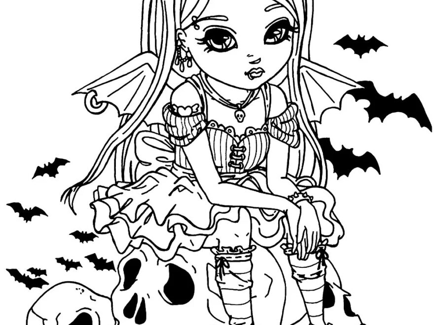 Little Vampire Girl Halloween Coloring Pages For Adults