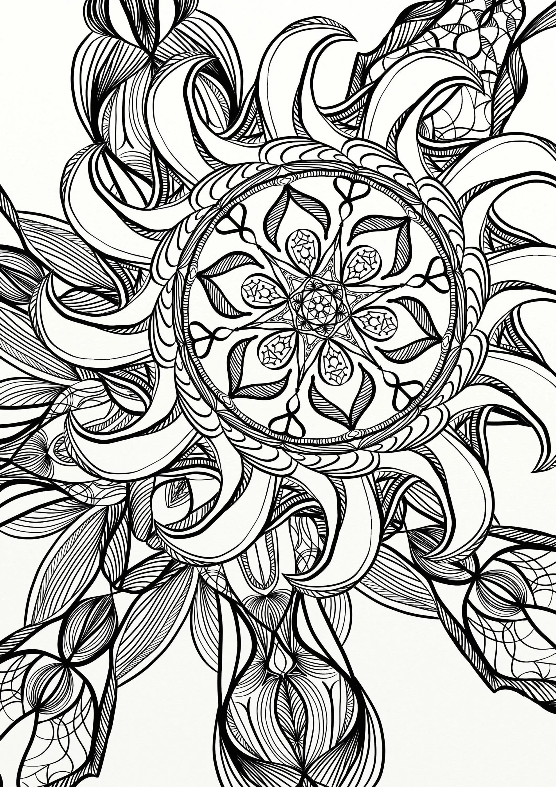 Mandala Spiral Relaxing Adult Coloring Page Great Rainy Day Activity Etsy