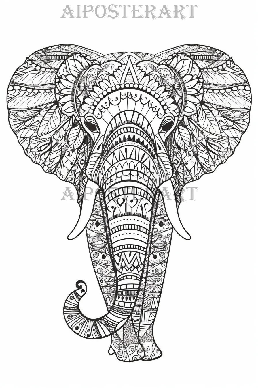 Mandala Style Elephant Coloring Page For Adults Printable Coloring Sheet Advanced Coloring Patterned Elephant High Res 5376x8064 Etsy