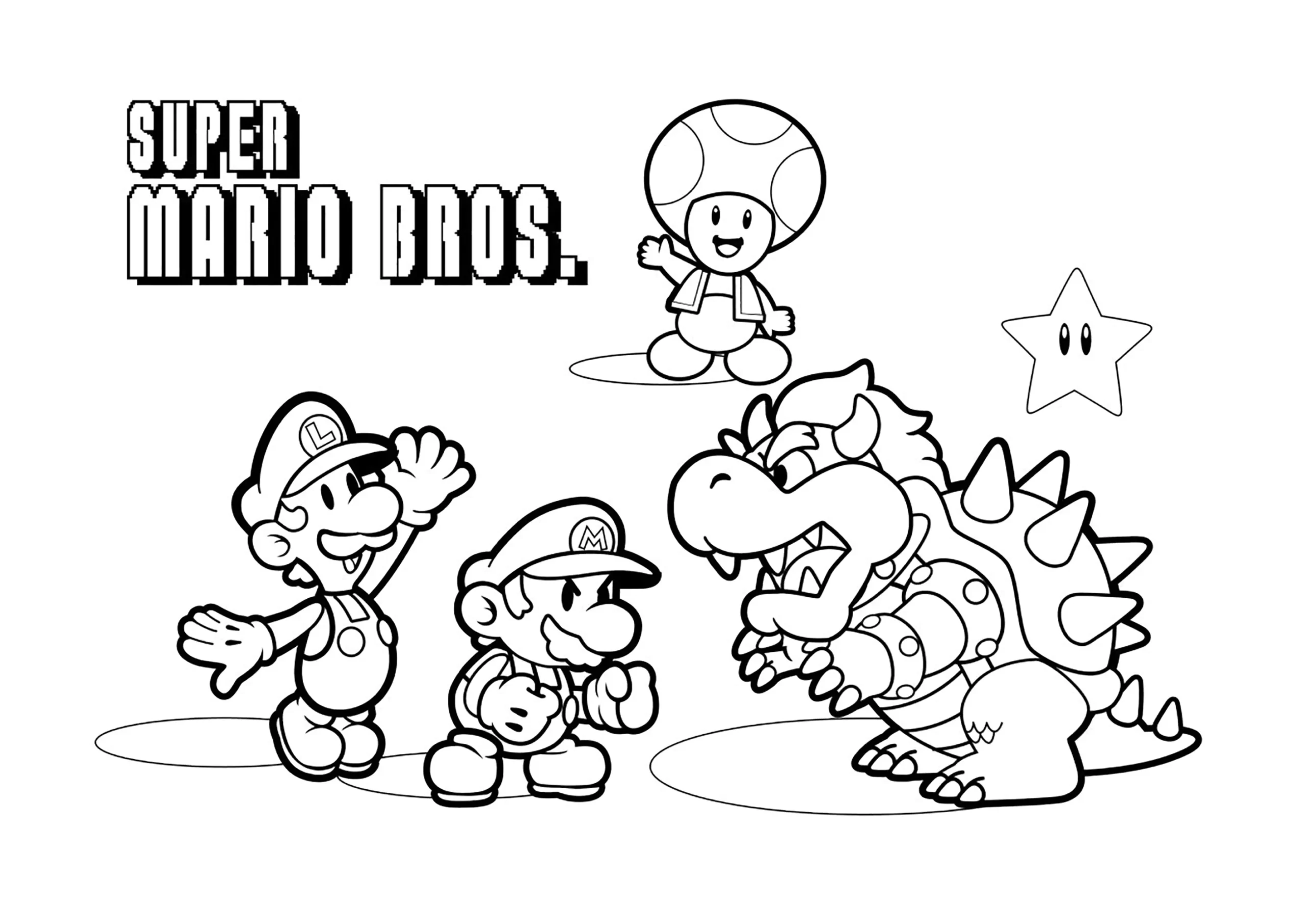 Mario Luigi And Toad Versus Bowser Super Mario Bros Coloring Pages