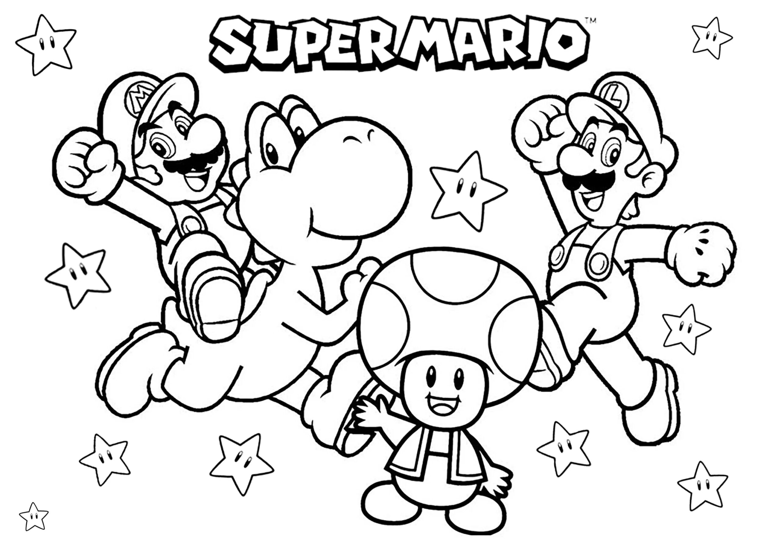 Mario Luigi Yoshi And Toad With Many Stars Images Tagged mario Coloring Pages