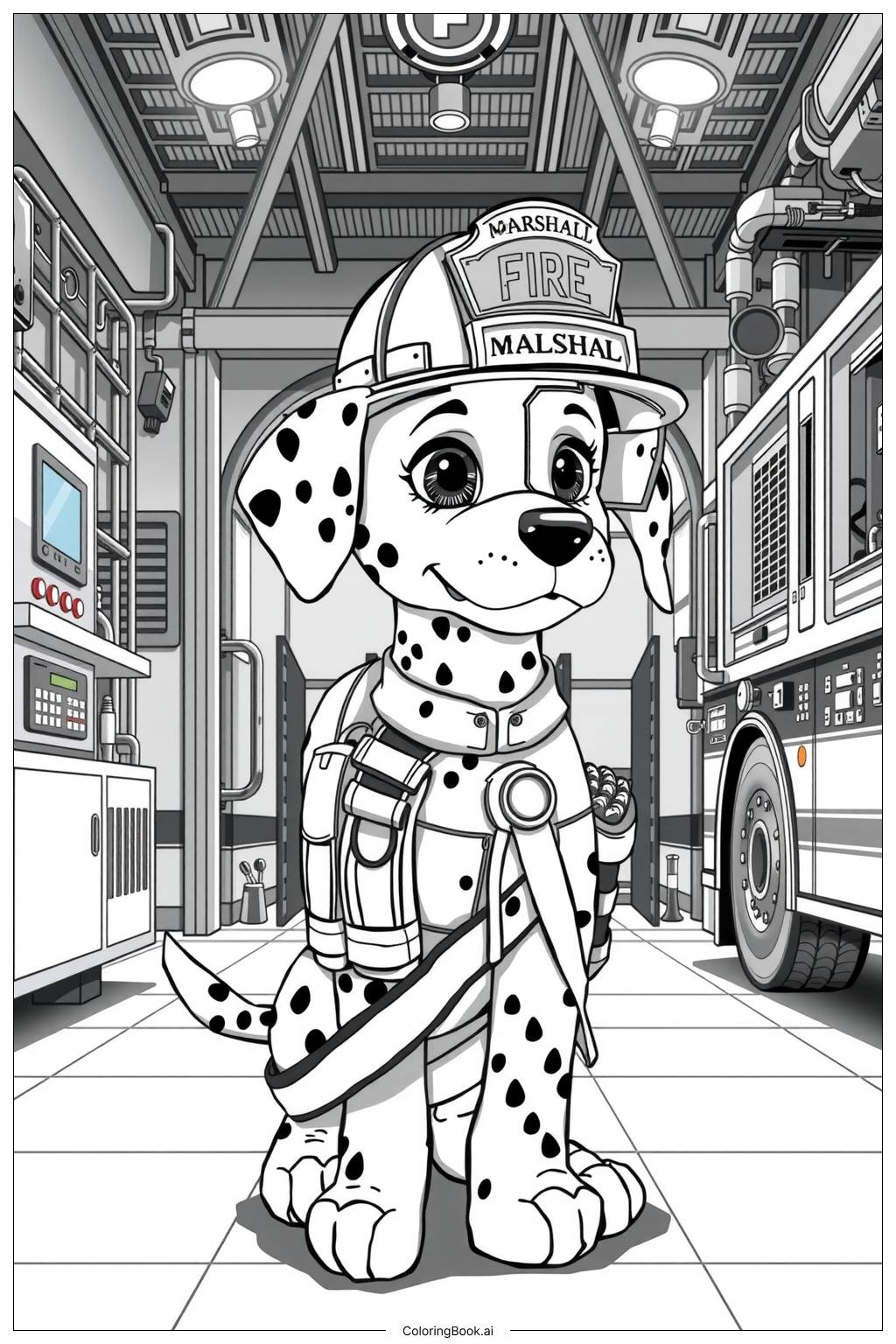 Marshall Paw Patrol With Fire Truck Coloring Page Free PDF PNG Printable Marshall Paw Patrol With Fire Truck Coloring Page Free PDF PNG Printable
