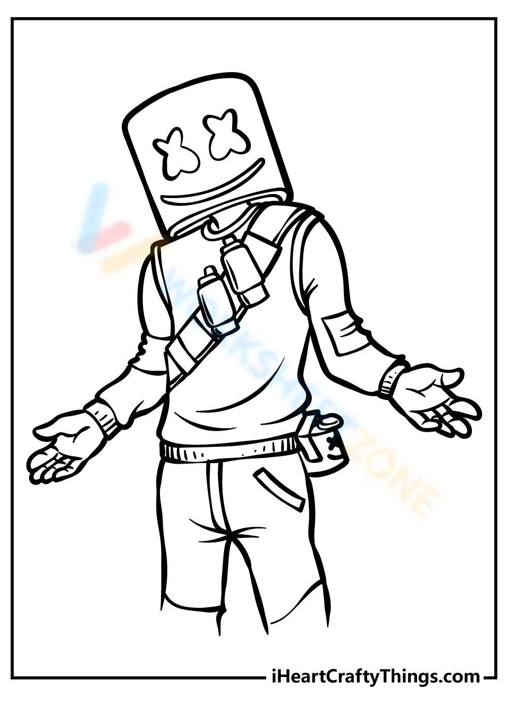 Marshmello DJ Cartoon Character Coloring Page Worksheet