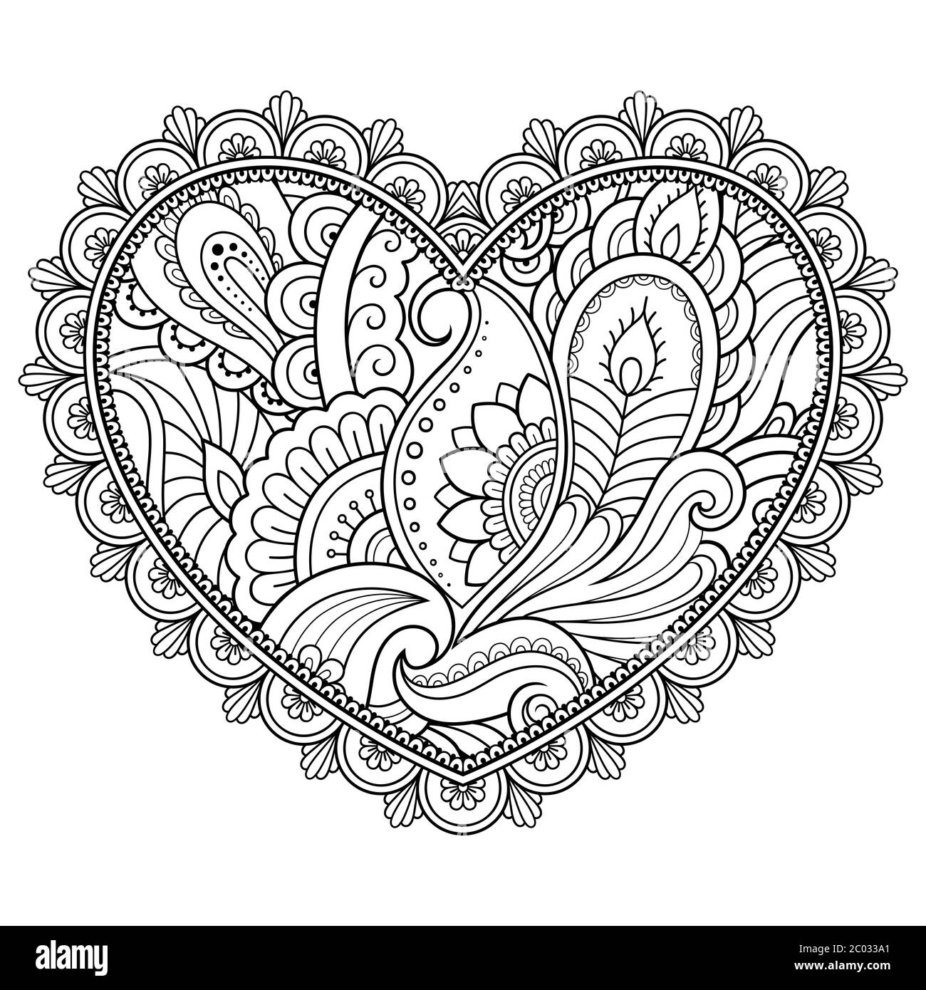Mehndi Flower Pattern In Form Of Heart For Henna Drawing And Tattoo Decoration In Ethnic Oriental Indian Style Coloring Book Page Stock Vector Image Art Alamy