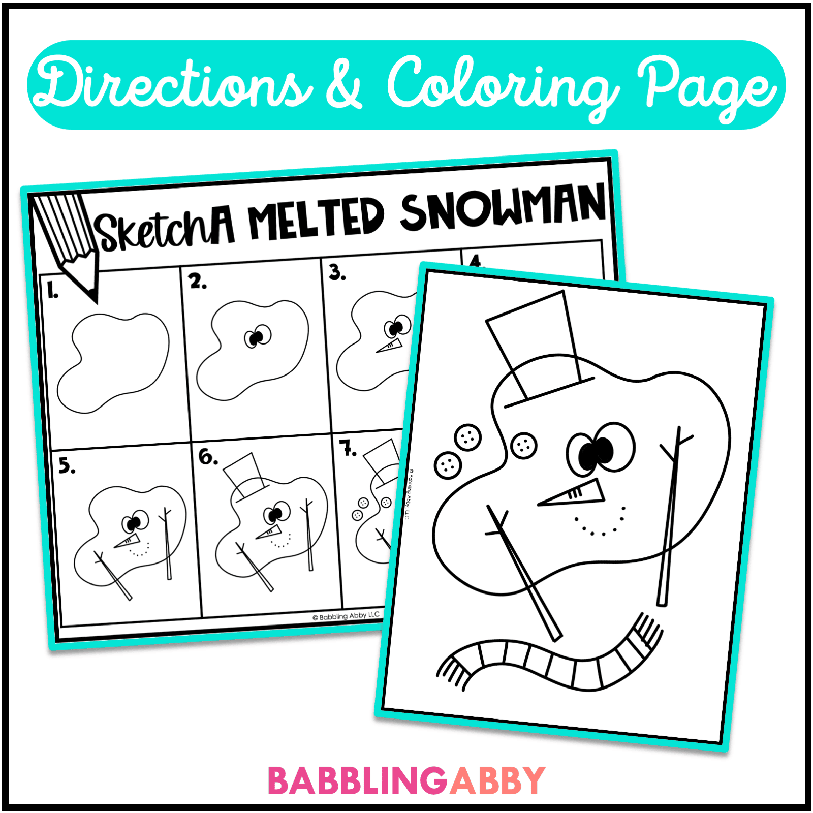 Melted Snowman Directed Drawing Coloring Page Following Directions Winter Babbling Abby