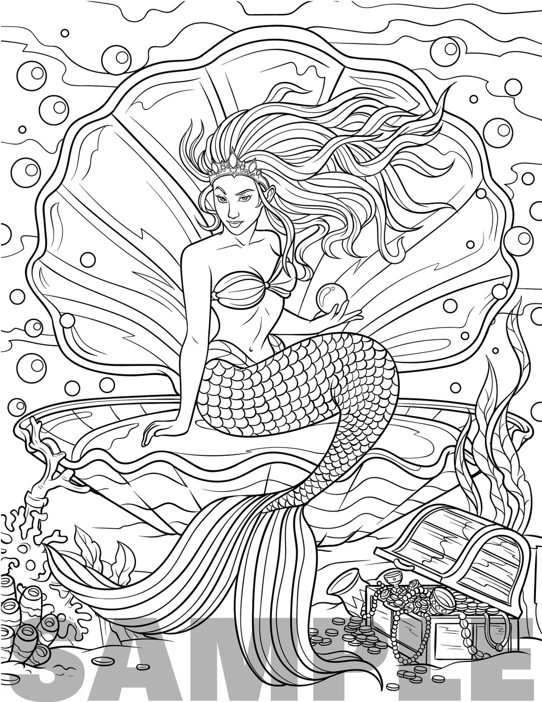 Mermaid Coloring Page For Adults Etsy Mermaid Coloring Page For Adults Etsy