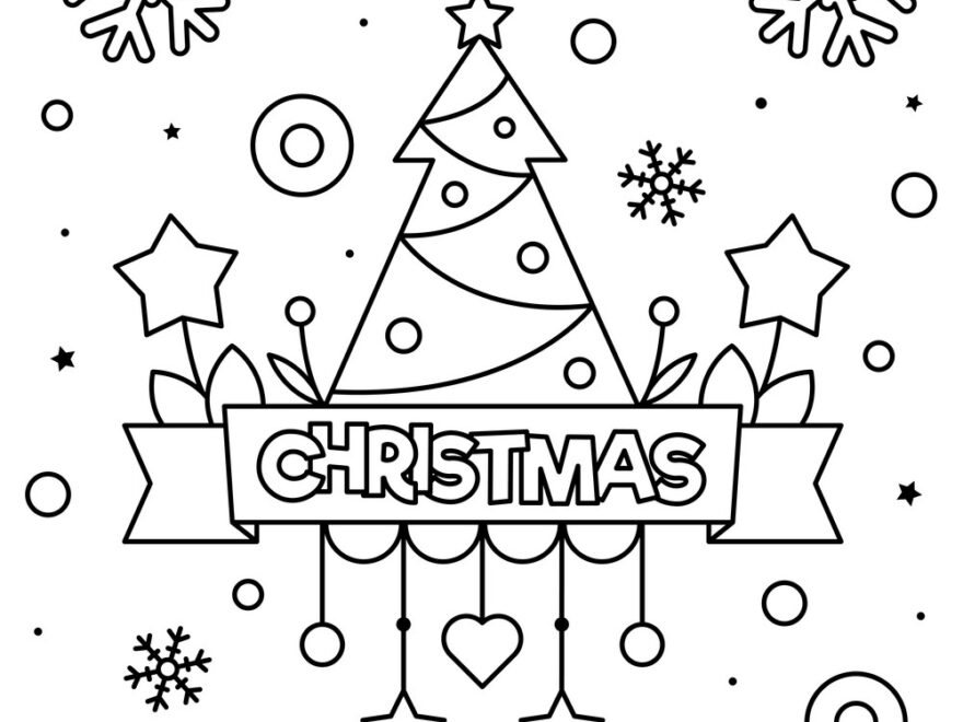 Merry Christmas Coloring Page Black And White Vector Image