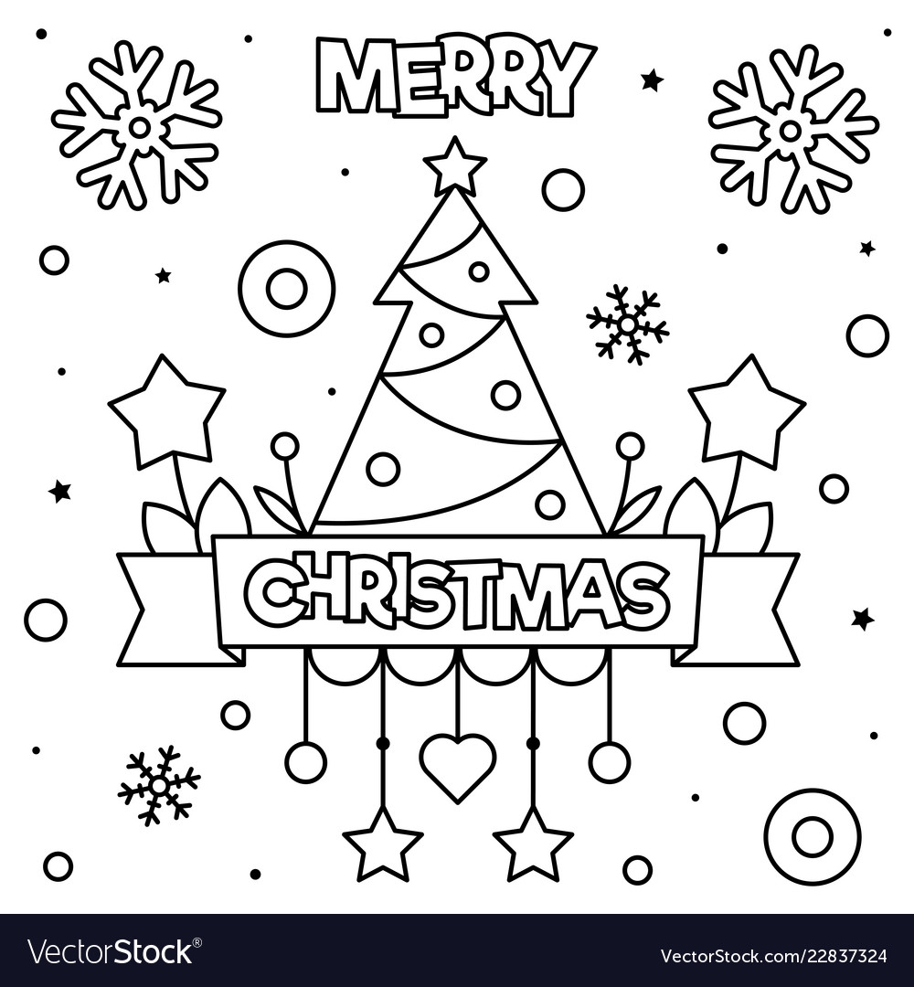 Merry Christmas Coloring Page Black And White Vector Image