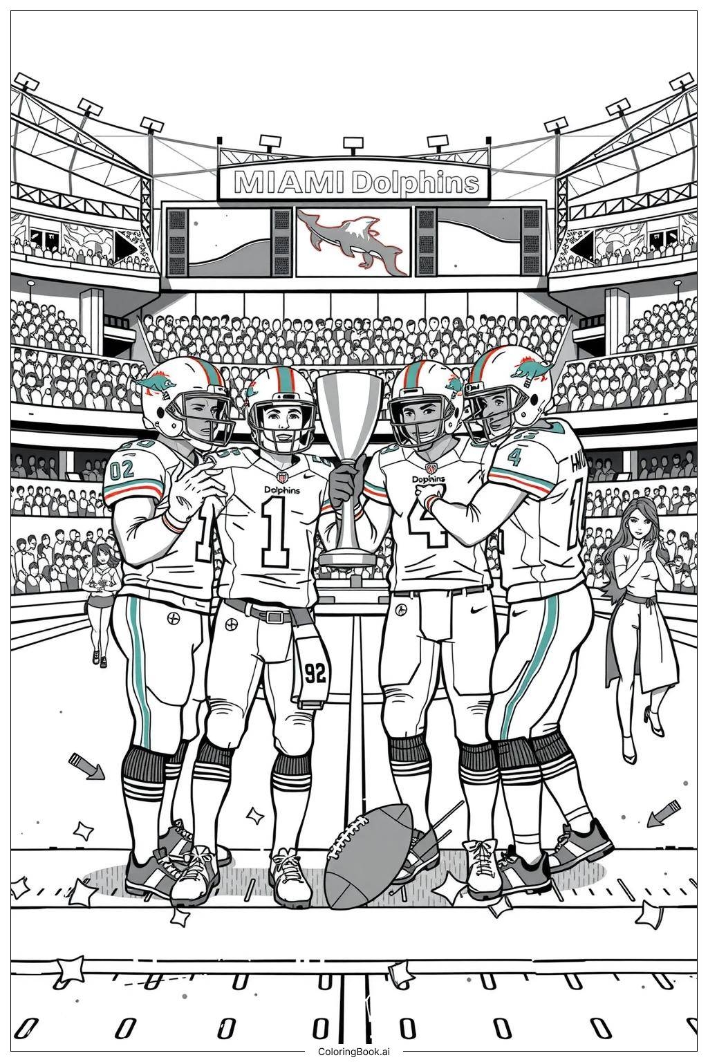 Miami Dolphins Football Team Celebration 2 Coloring Page Free PDF PNG Printable 