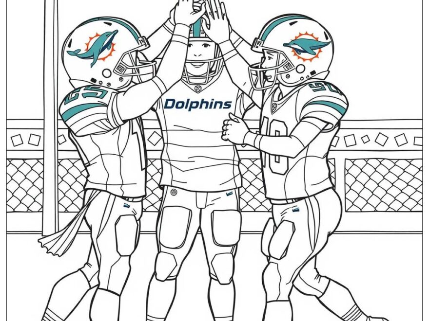 Miami Dolphins Football Team Celebration Coloring Page Free PDF PNG Printable