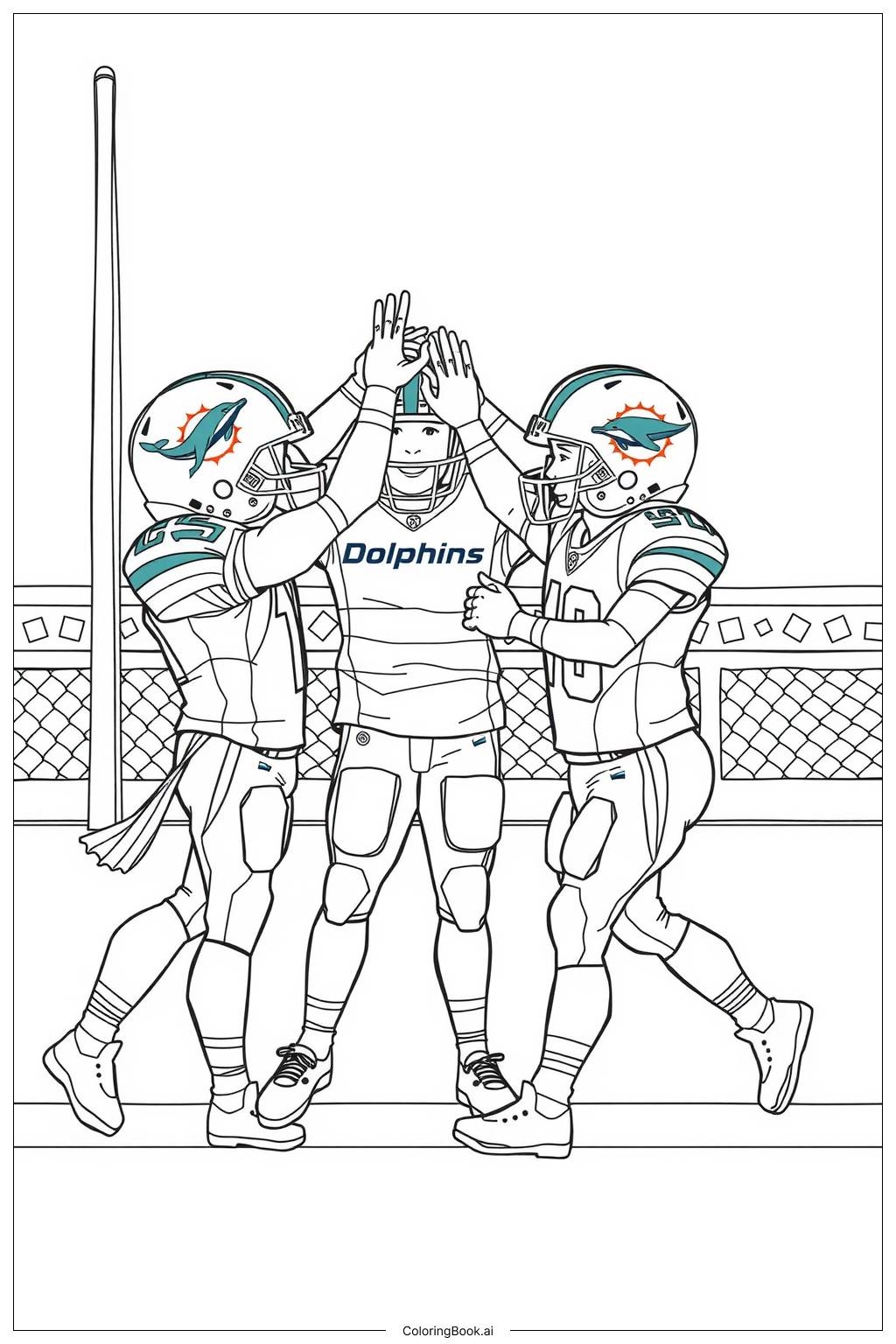 Miami Dolphins Football Team Celebration Coloring Page Free PDF PNG Printable 