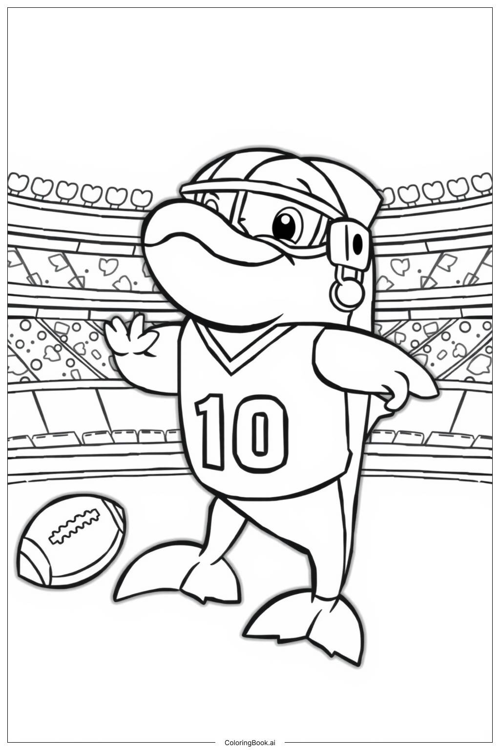 Miami Dolphins Mascot At A Game Coloring Page Free PDF PNG Printable 