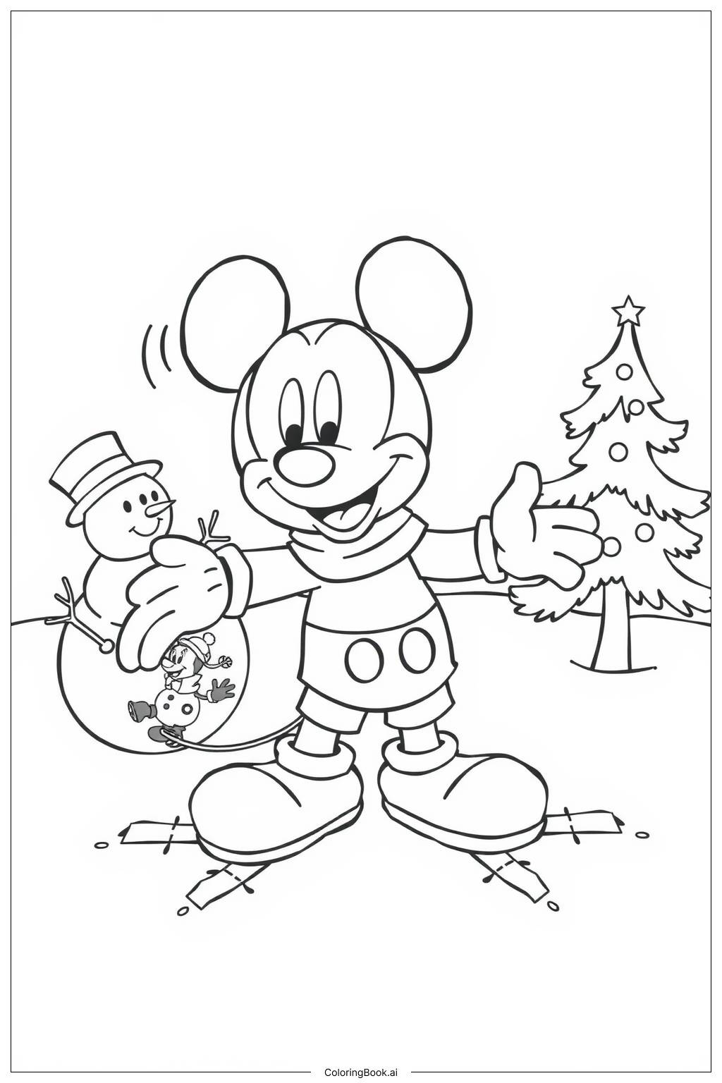 Mickey Mouse In A Winter Wonderland Coloring Page Free PDF PNG Printable 