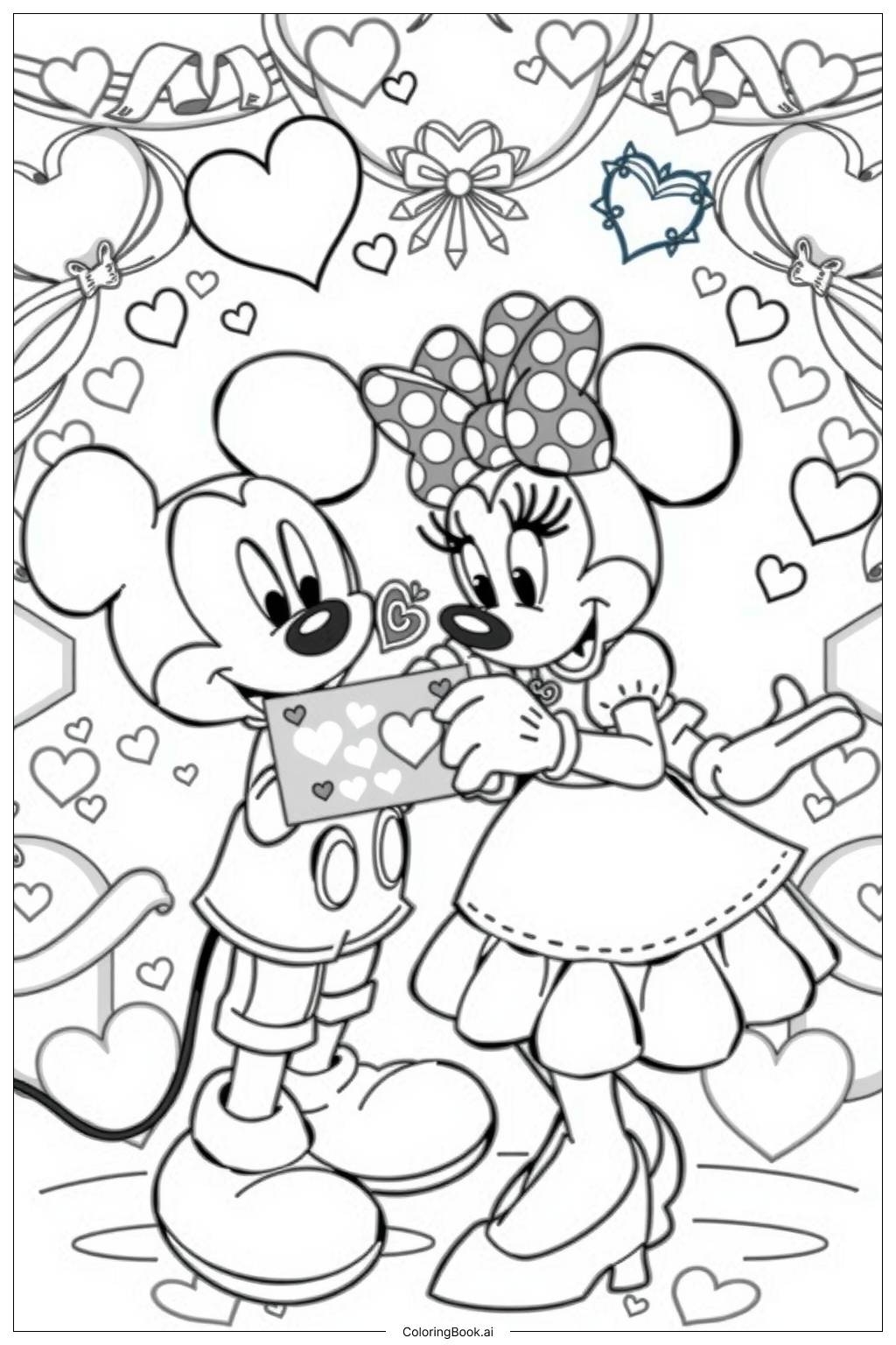 Mickey Mouse Valentine s Day Card 2 Coloring Page Free PDF PNG Printable 