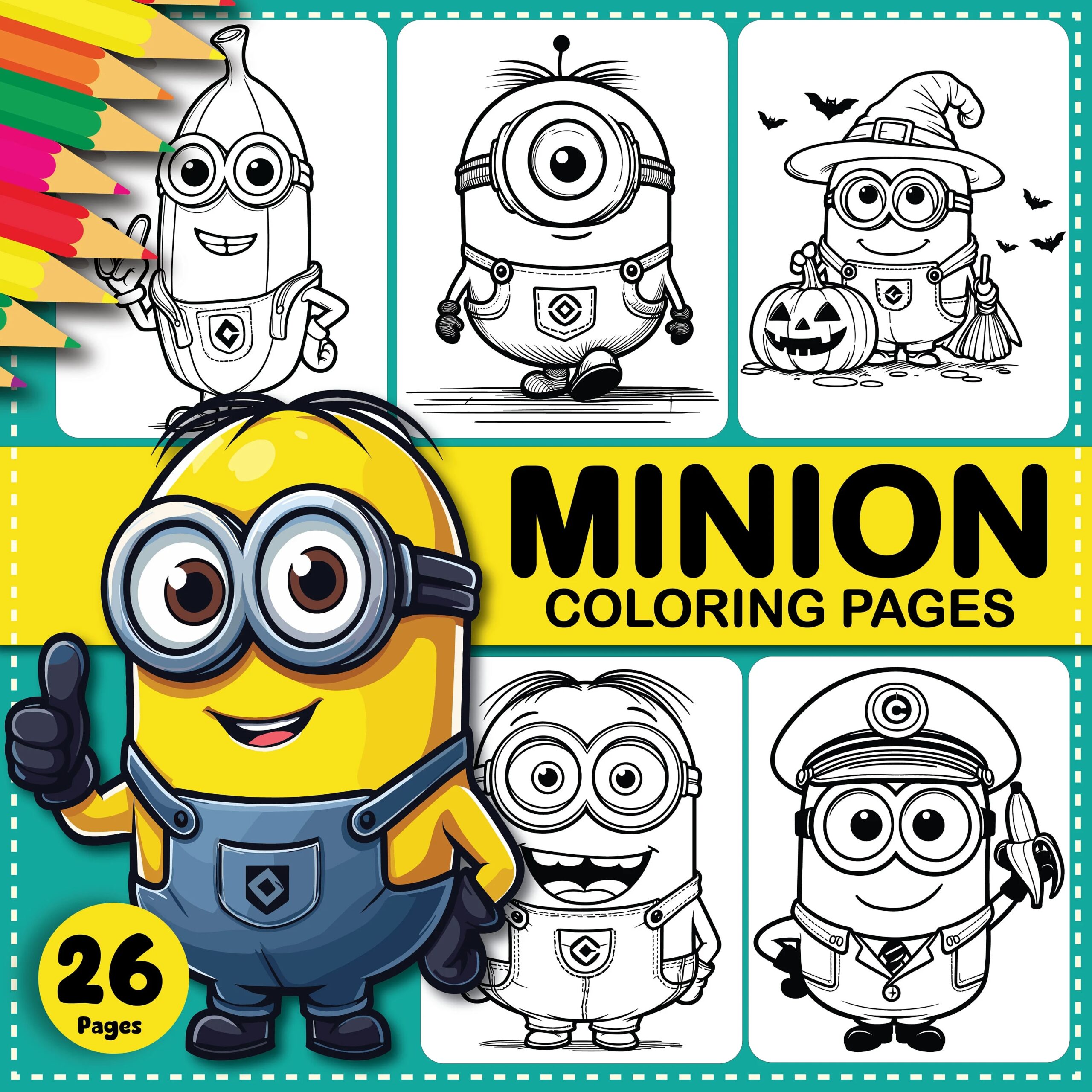 Minion Coloring Pages Svg Etsy