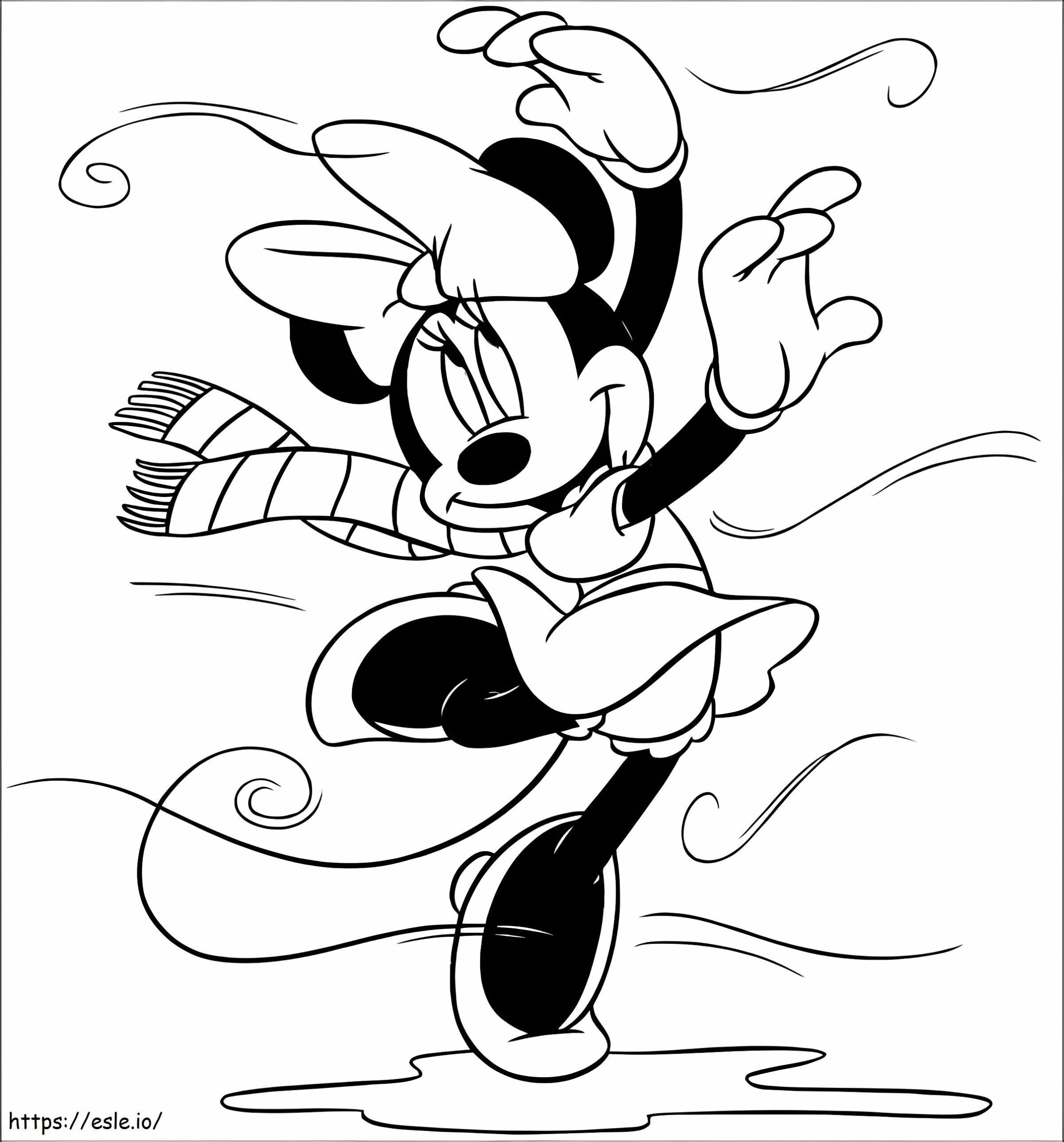 Minnie Mouse Dancing In Winter Coloring Page