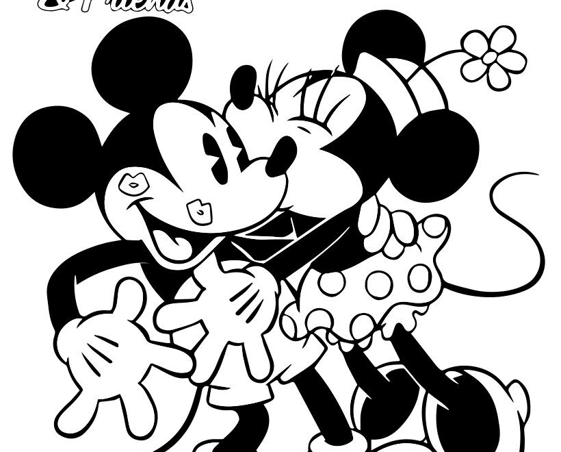 Minnie Mouse Kisses Mickey Coloring Pages Hellokids