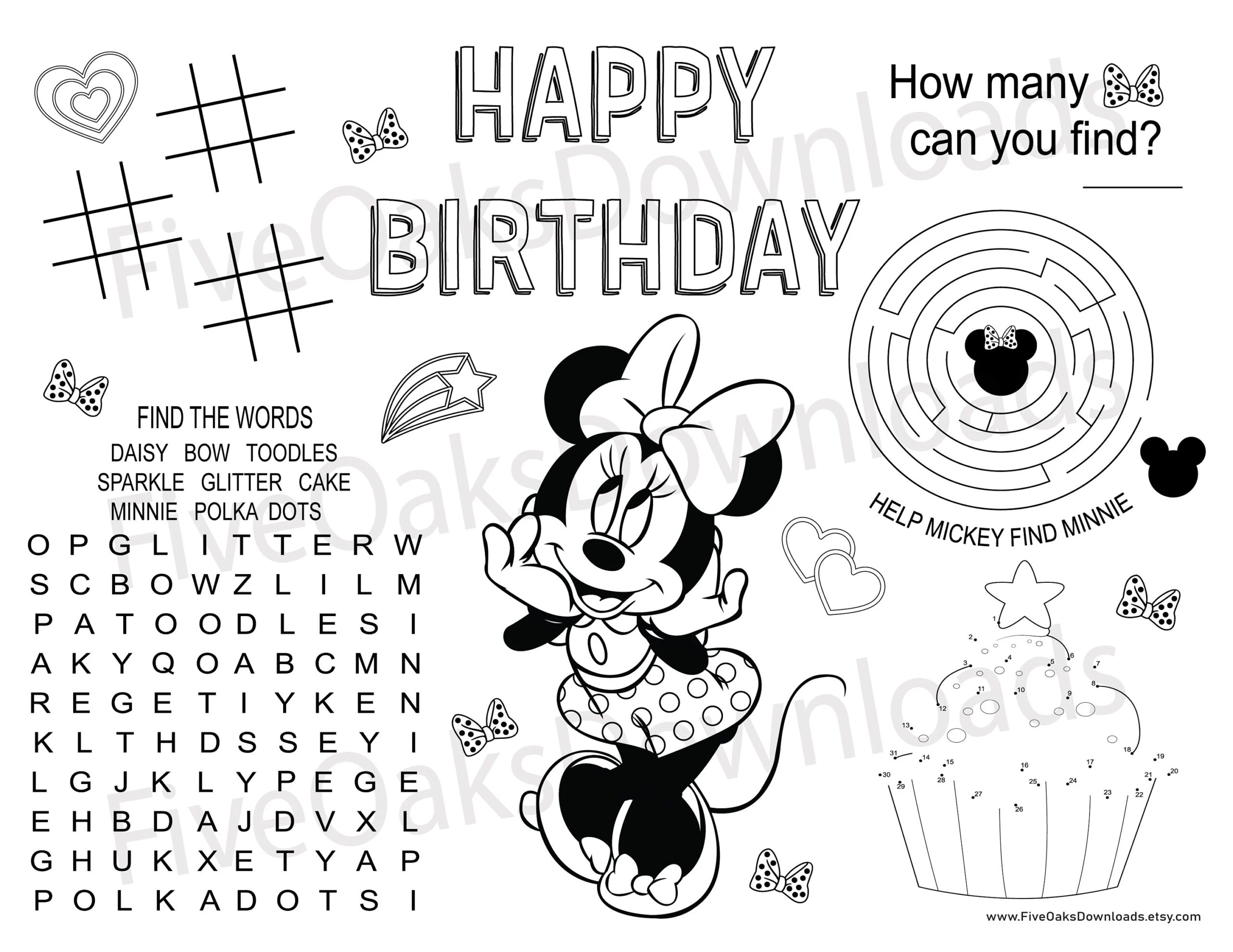 Minnie Mouse Party Coloring Sheet Birthday Party Coloring Sheet Activity Sheet Placemat Coloring Page Etsy