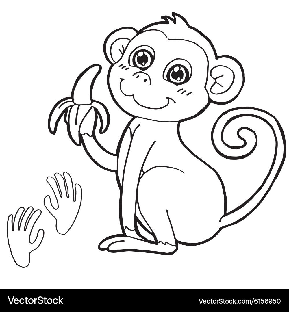 Monkey With Paw Print Coloring Page Royalty Free Vector