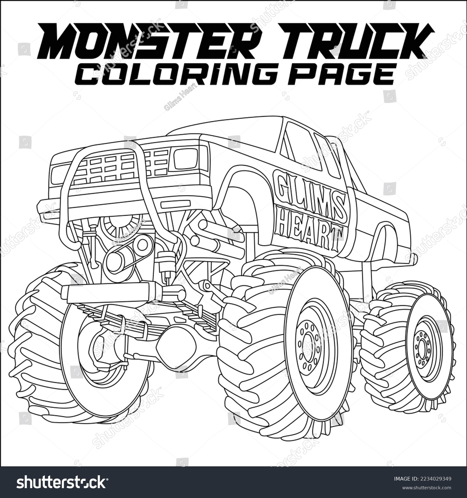 Monster Truck Coloring Page Kdp Stock Vector Royalty Free 2234029349 Shutterstock