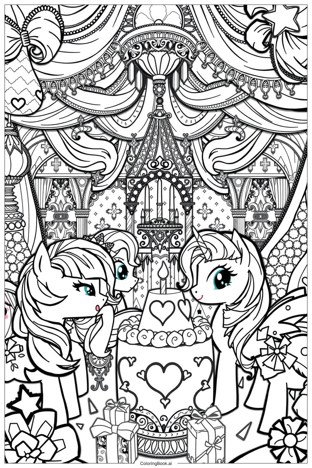 My Little Pony Birthday Party With Friends Coloring Page Free PDF PNG Printable 