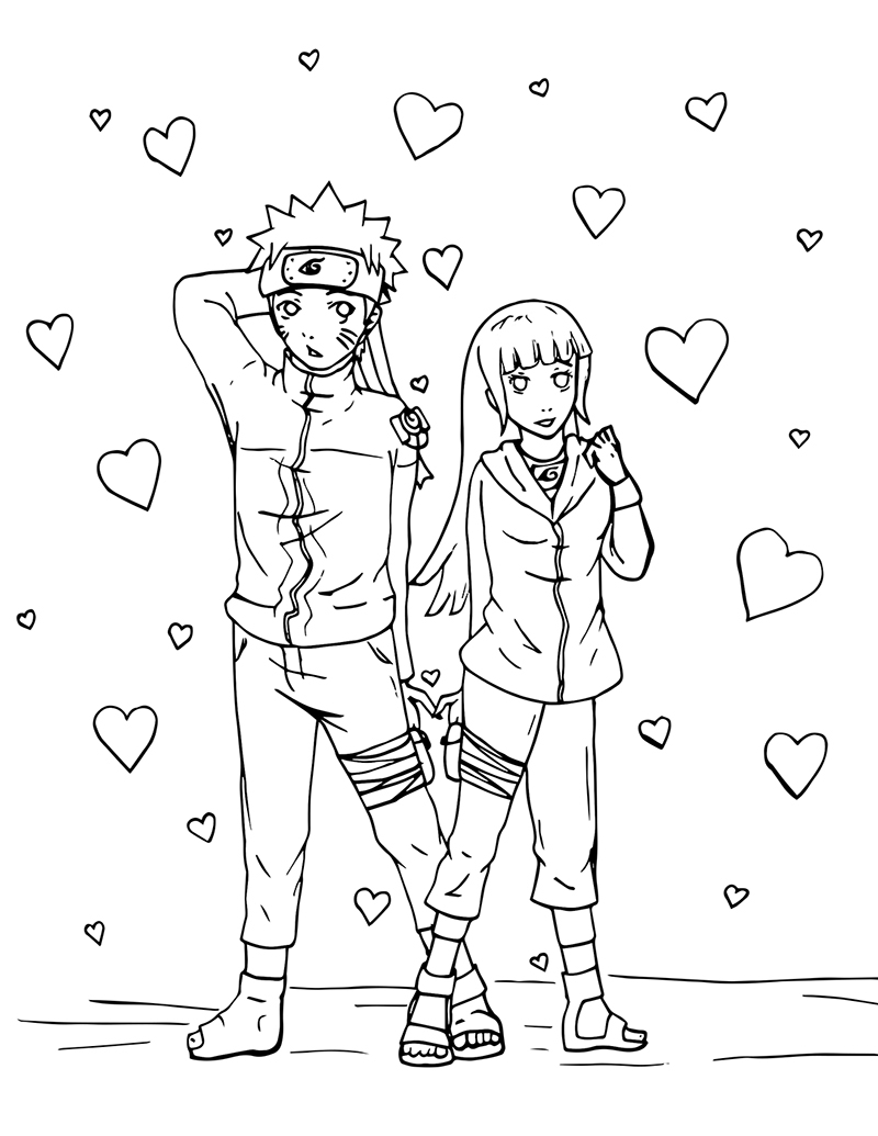 Naruto And Hinata Valentine s Day Colouring Page Whimsical Publishing Illustration