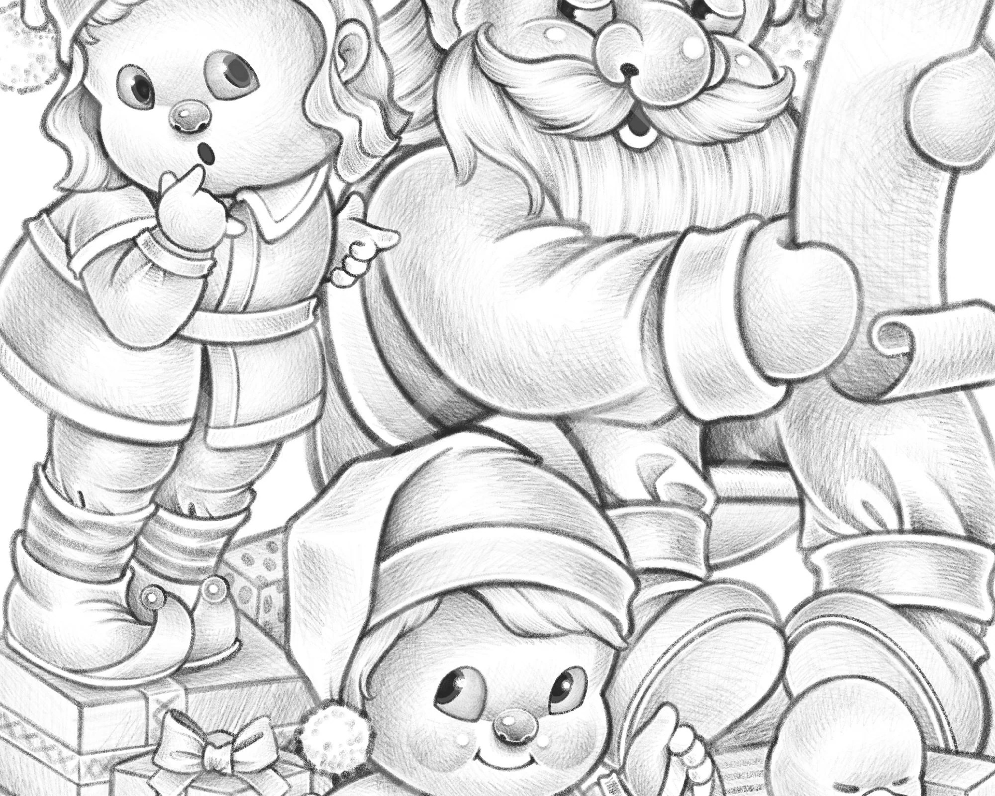 North Pole Operation Christmas Coloring Page For Adults And Kids Santa Children Boy Girl Gift Elf Printable Instant Download Grayscale Etsy
