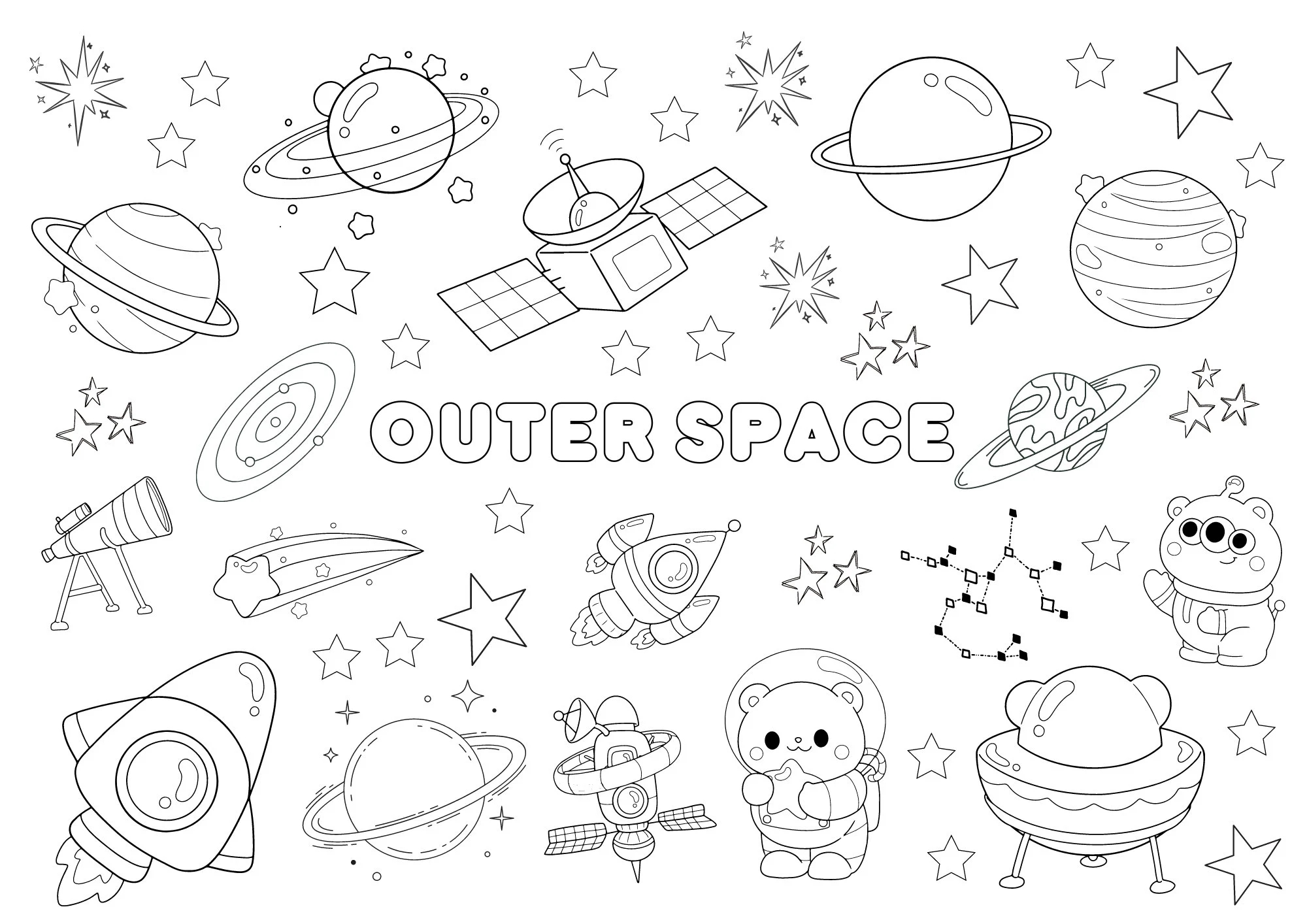 Outer Space Coloring Outer Space Printable Space Coloring Space Printable Coloring Pages Colouring Pages For Kids Coloring Book Etsy