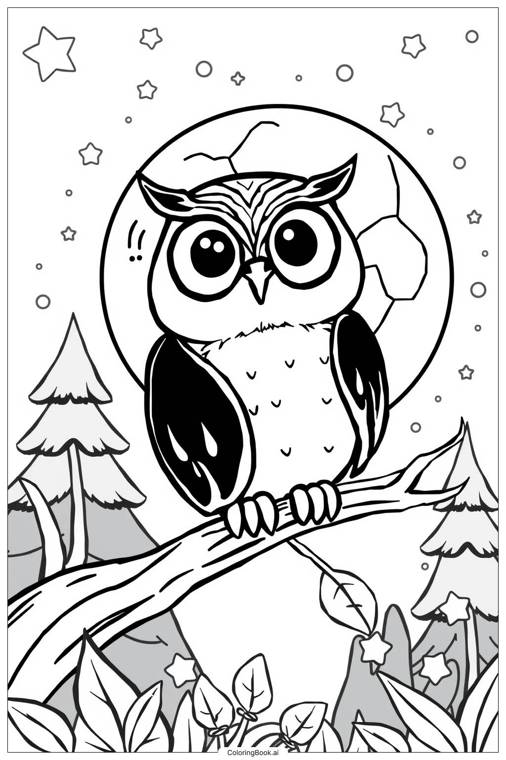 Owl In Enchanted Forest Coloring Page Free PDF PNG Printable 