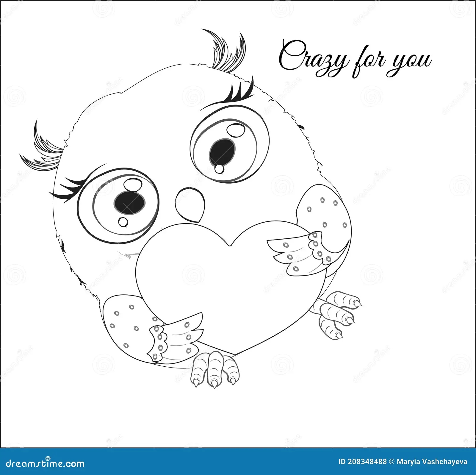 Owl With Heart Valentines Day Card Crazy For You Coloring Book Stock Vector Illustration Of Holiday Cartoon 208348488