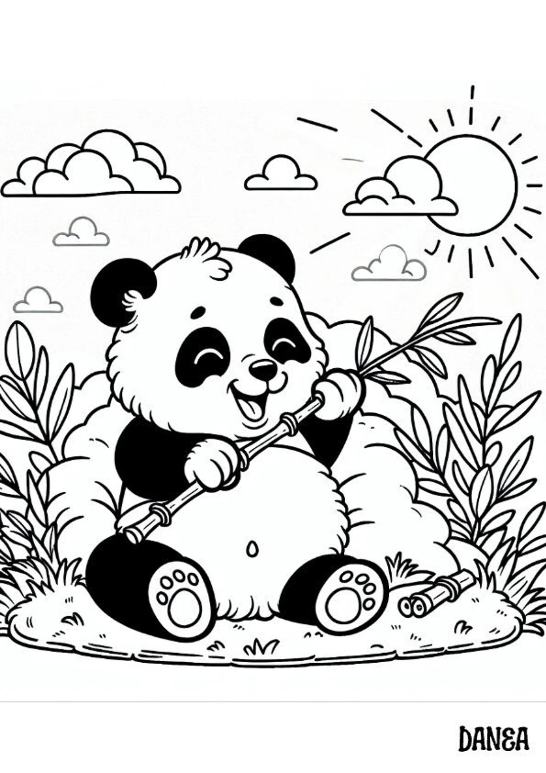 Panda With Bamboo Printable Coloring Page Kids Printable Coloring Page Etsy