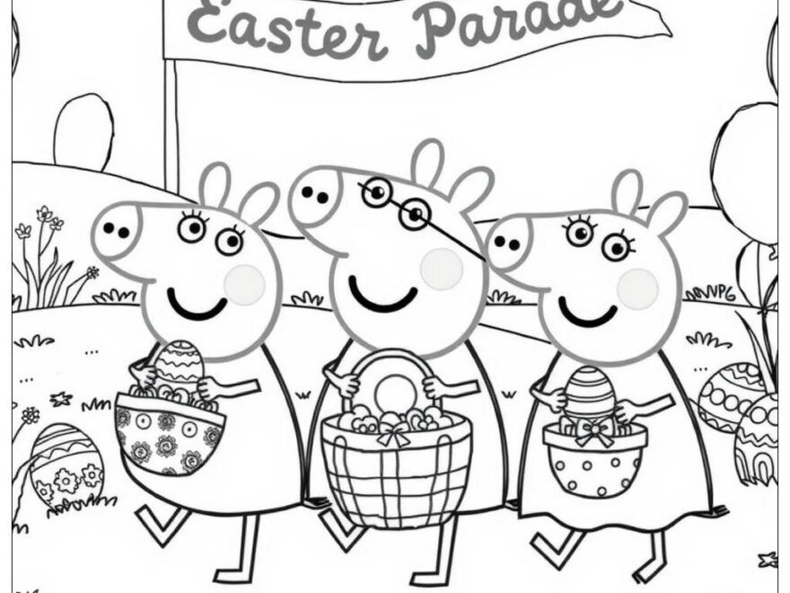 Peppa Pig Easter Parade With Decorated Eggs Coloring Page Free PDF PNG Printable